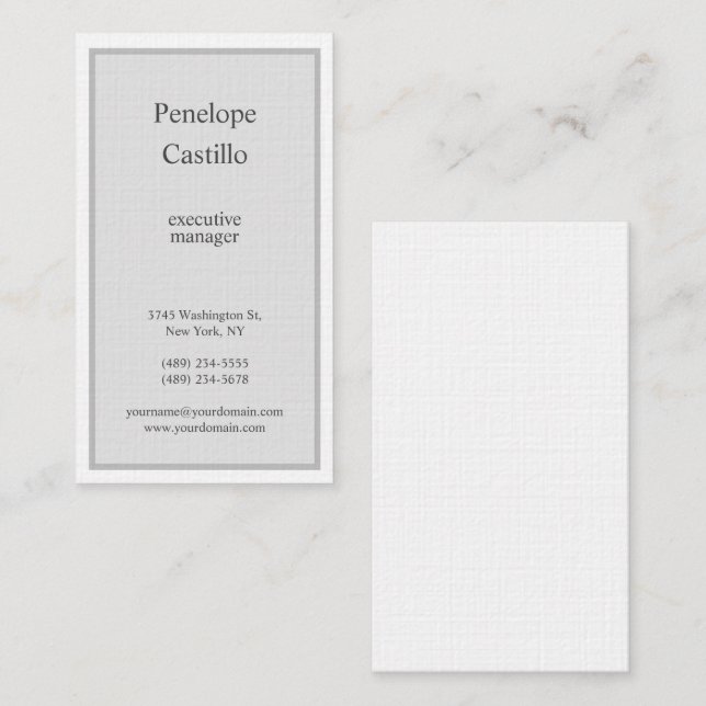 Professional Modern Simple Minimalist Grey White Business Card (Front/Back)