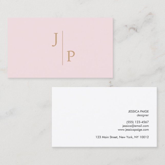 Professional Modern Simple Monogram Blush Pink Business Card (Front/Back)