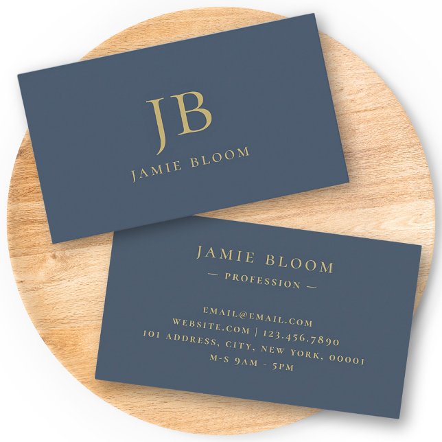 Professional Modern Simple Monogram Navy Blue Gold Business Card (Creator Uploaded)
