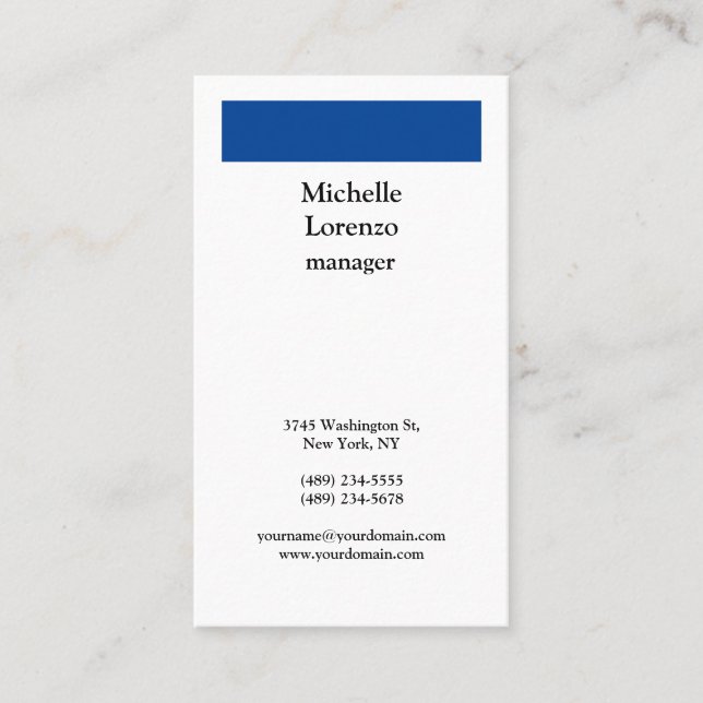 Professional Modern Simple Plain Deep Blue & White Business Card (Front)