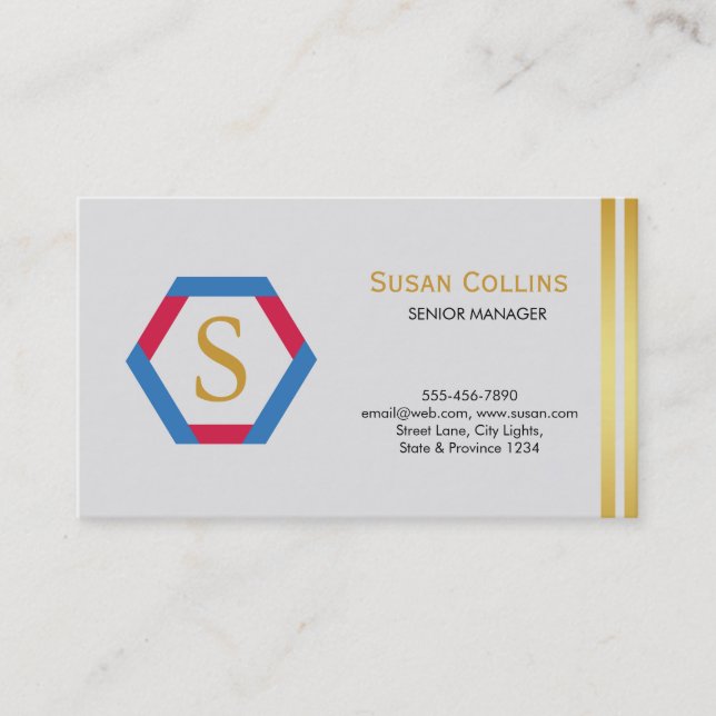 Professional Modern Simple Plain Logo Hexagon Business Card (Front)