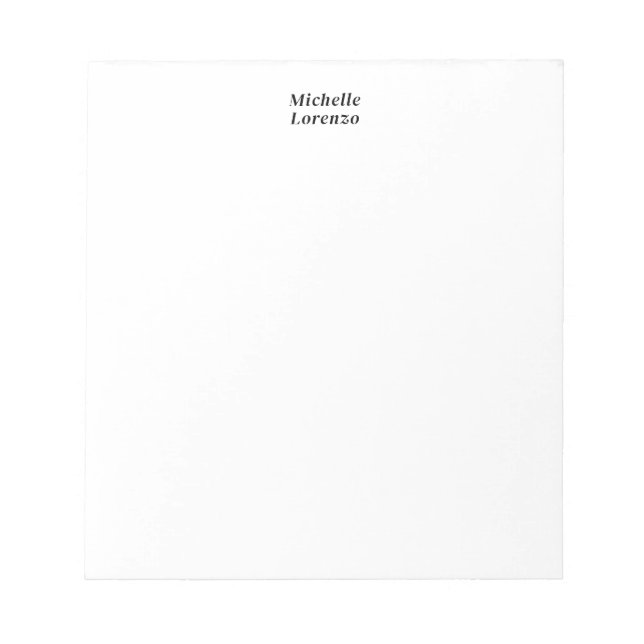 Professional Modern Simple Plain Name Black White Notepad (Front)