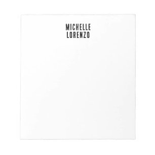 Professional Modern Simple Plain Name Black White Notepad