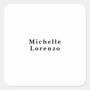 Professional Modern Simple Plain Name Black White Square Sticker