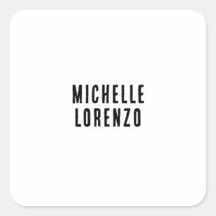 Professional Modern Simple Plain Name Black White Square Sticker