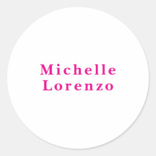 Professional Modern Simple Plain Name Pink & White Classic Round Sticker