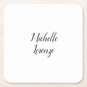 Professional Modern Simple Plain Your Name Square Paper Coaster