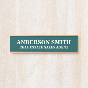 Professional Modern Teal White Office Name Title  Door Sign