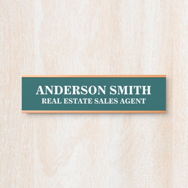 Professional Modern Teal White Office Name Title  Door Sign (Front)