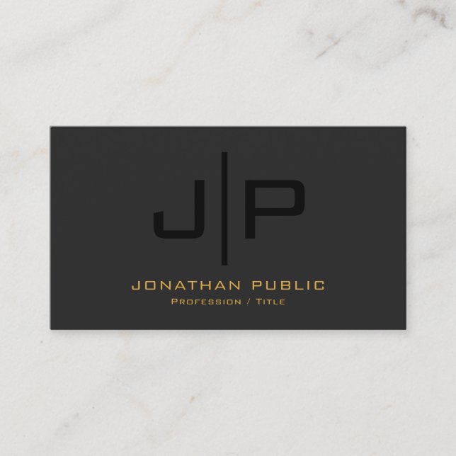 Professional Modern Template Black & Gold Monogram Business Card (Front)