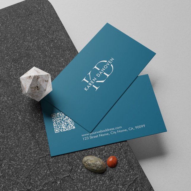 Professional Modern Turquoise Blue Monogram  Business Card (Creator Uploaded)