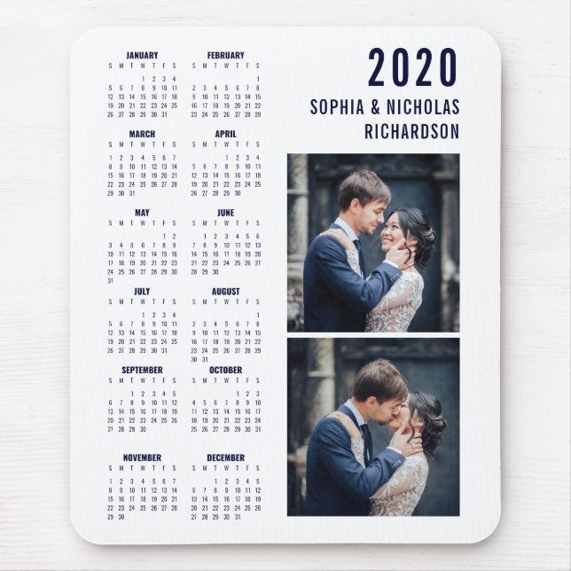 Professional Modern | Two Photo 2020 Calendar Mouse Pad (Front)