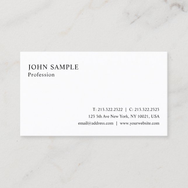 Professional Modern White Simple Elegant Plain Business Card (Front)