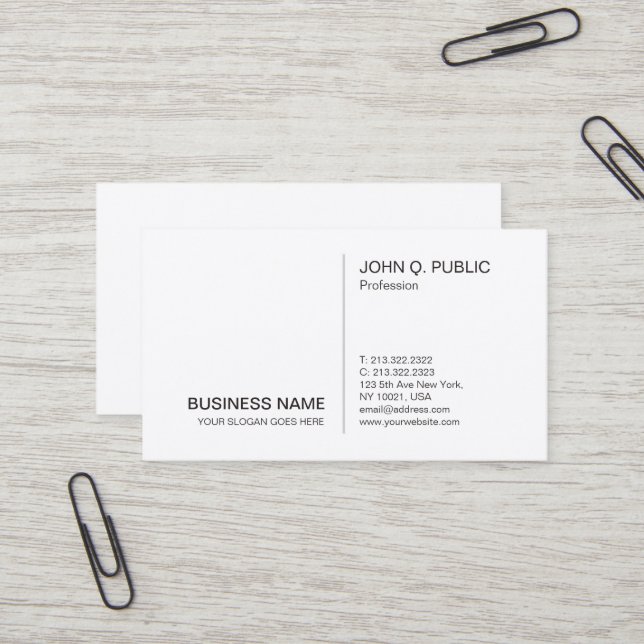 Professional Modern White Simple Stylish Plain Business Card (Front/Back In Situ)