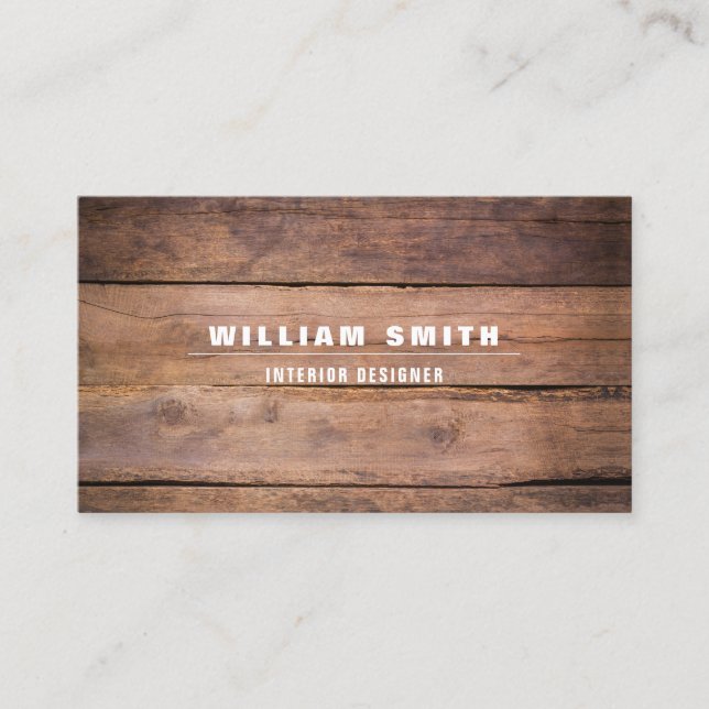 Professional Modern Wood Grain Interior Design Business Card (Front)