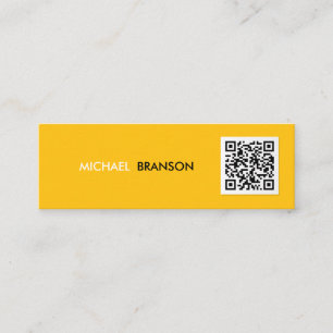 Professional Modern YELLOW Black Minimal QR CODE Mini Business Card
