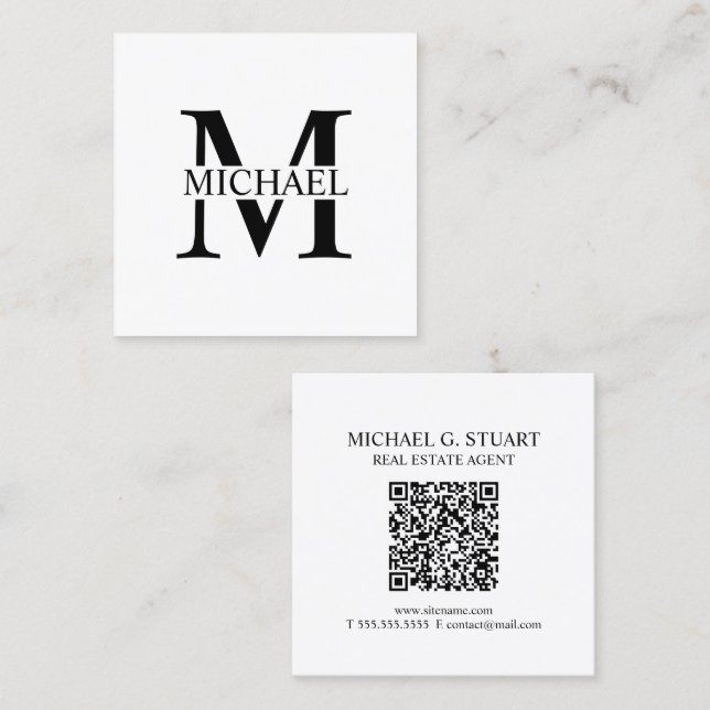 Professional Monogram and Name Square Business Card (Front/Back)