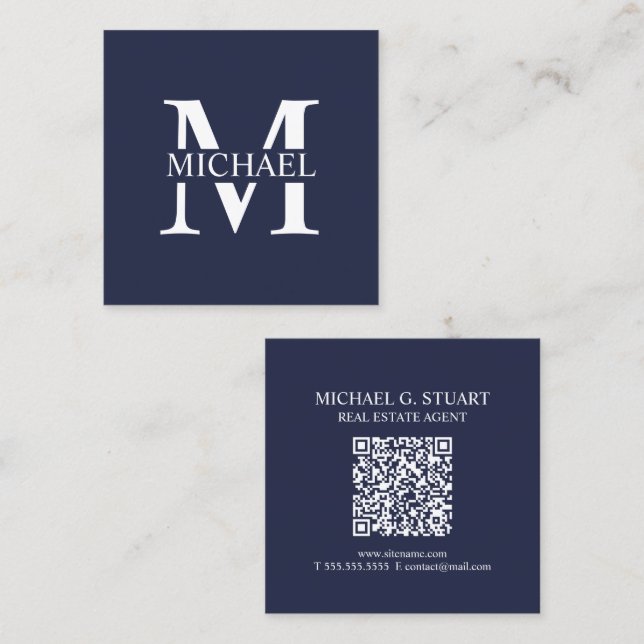 Professional Monogram and Name Square Business Card (Front/Back)
