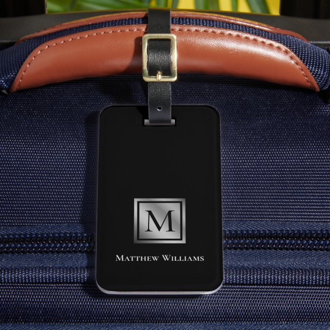 Professional Monogram Black And Silver Custom Luggage Tag (Front Insitu 2)