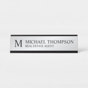Professional Monogram Black and Silver Desk Name Plate