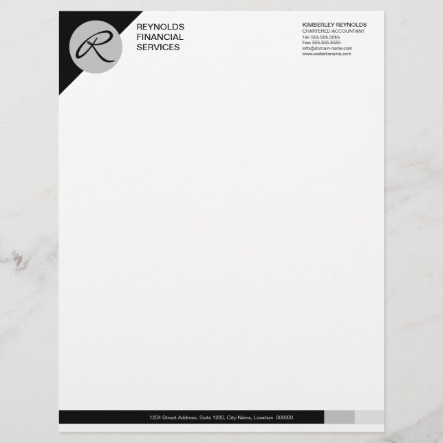 Professional Monogram Black Grey Business Letterhead (Front)