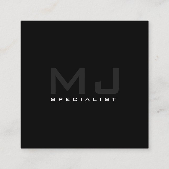 Professional Monogram Black Square Business Card (Front)