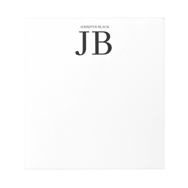 Professional Monogram Black White Notepad (Front)
