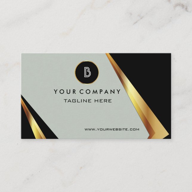 Professional Monogram Bold Black and Gold Business Card (Front)