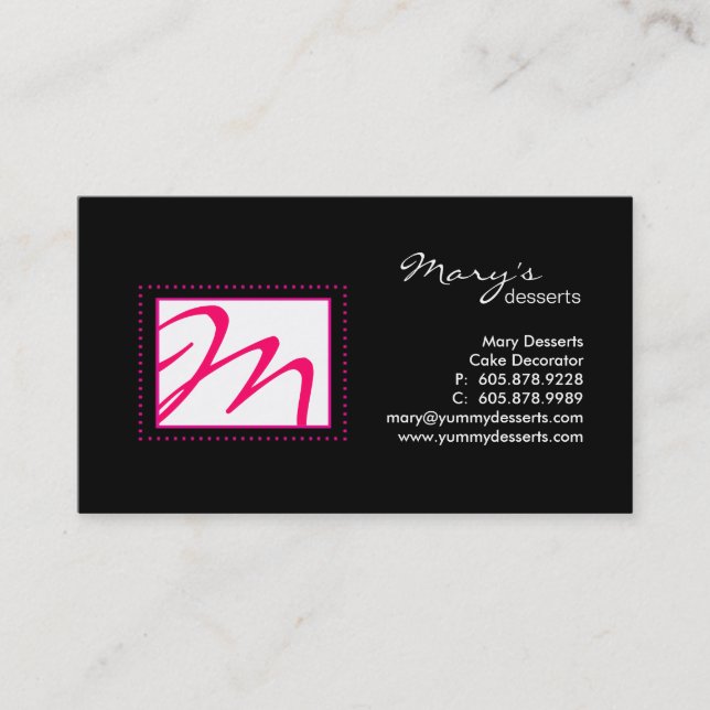 Professional Monogram Business Card Black Pink (Front)