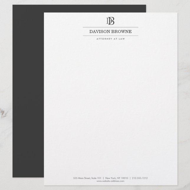 Professional Monogram Dark Grey on White Letterhead (Front/Back)