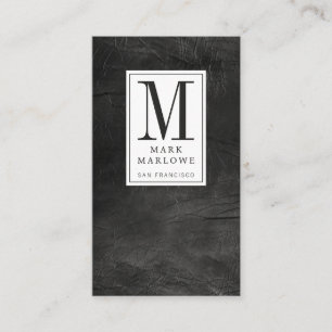Professional Monogram Distressed Black Leather  Business Card