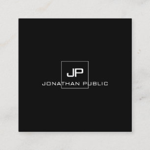Professional Monogram Elegant Black White Modern Square Business Card