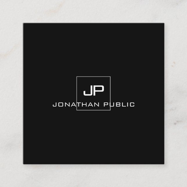 Professional Monogram Elegant Black White Modern Square Business Card (Front)