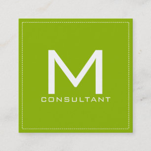 Professional Monogram Elegant Modern Apple Green Square Business Card