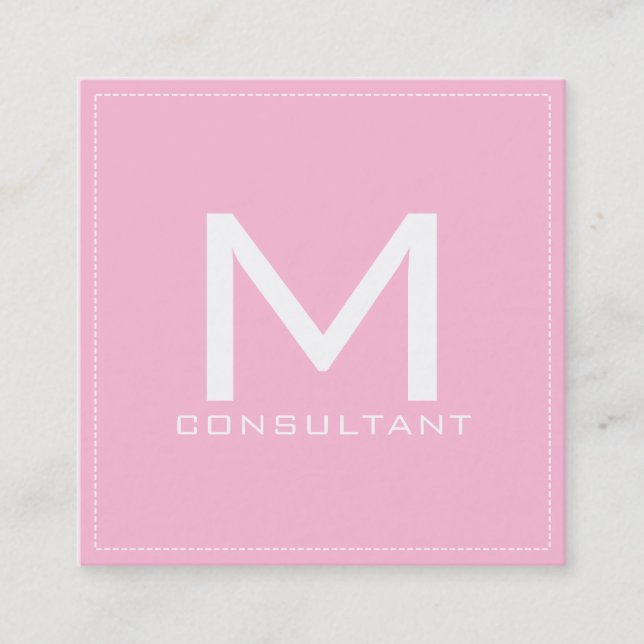 Professional Monogram Elegant Modern Pink Square Business Card (Front)
