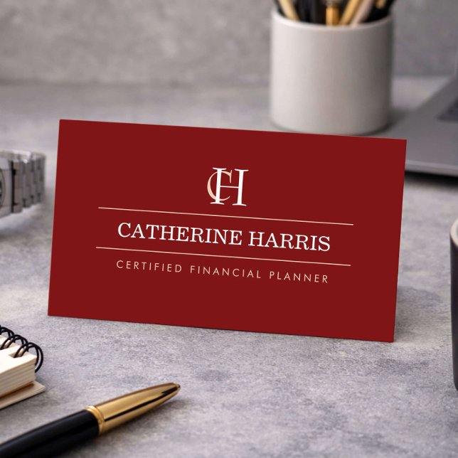 Professional Monogram Financial Advisor Deep Red Business Card (Creator Uploaded)