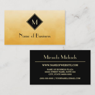 Professional Monogram Golden Yellow and Black Business Card
