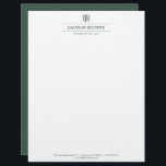 Professional Monogram Green on White Letterhead<br><div class="desc">Your initials create a professional monogram logo when paired with your name or business name on this customizable letterhead template. A clean and classic design for attorneys,  legal professionals,  businesses,  accountants,  consultants and more. Design by 1201AM Design Studio | www.1201am.com</div>