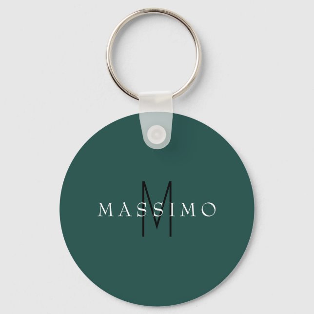 Professional Monogram Grey Blue Your Name Keychain (Front)
