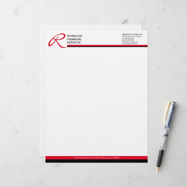 Professional Monogram in Red Business Letterhead (Front/Back In Situ)
