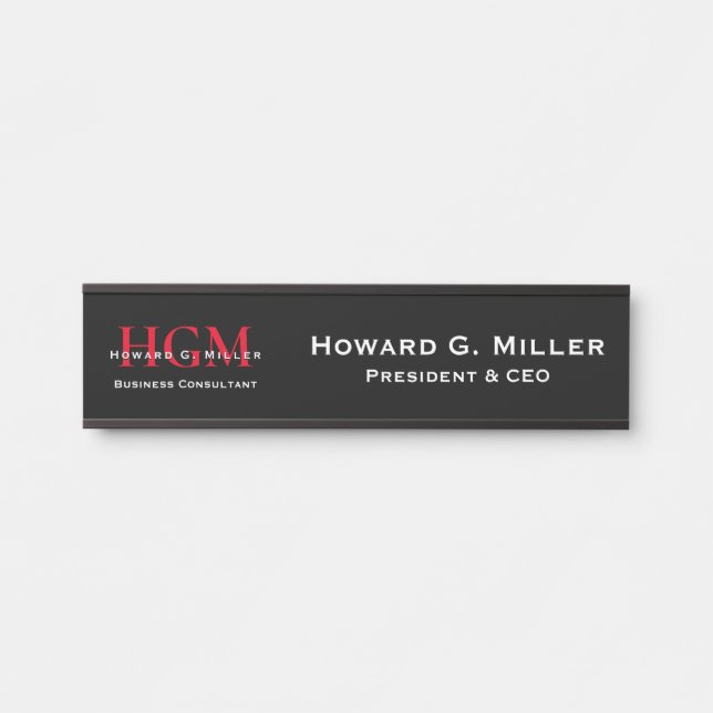 Professional Monogram Logo Black Red White Door Sign (Front)