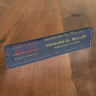 Professional Monogram Logo Blue Red Gold Business Nameplate