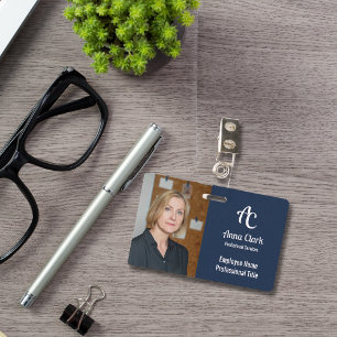 Professional Monogram Logo Navy Blue Texture Photo Badge