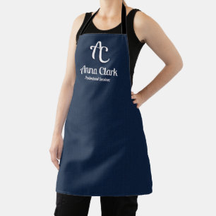 Professional Monogram Logo Navy Blue Textured Apron