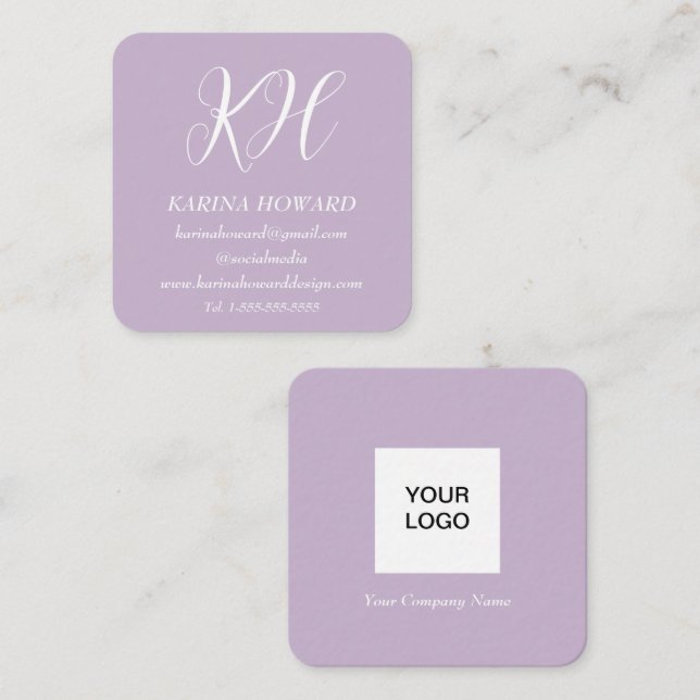 Professional Monogram Logo Purple Lilac Elegant  Square Business Card (Front/Back)