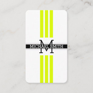 Professional Monogram Modern Chartreuse Stripes Business Card