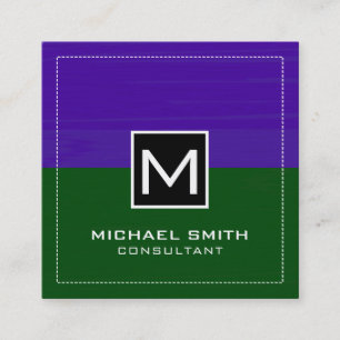 Professional Monogram Modern Green Dark Purple Square Business Card