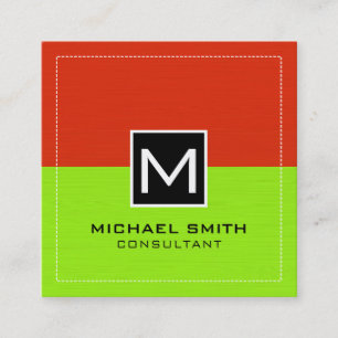 Professional Monogram Modern Lime Red #2 Square Business Card