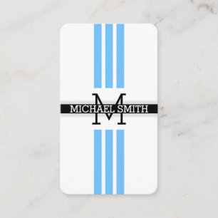 Professional Monogram Modern Maya Blue Stripes Business Card