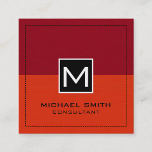 Professional Monogram Modern Red Maroon Square Business Card